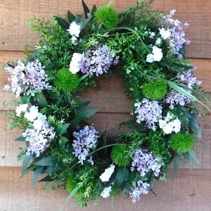 Artificial Spring Greenery Wreath for Front Door Lavender Lilacs Boxwood Classic